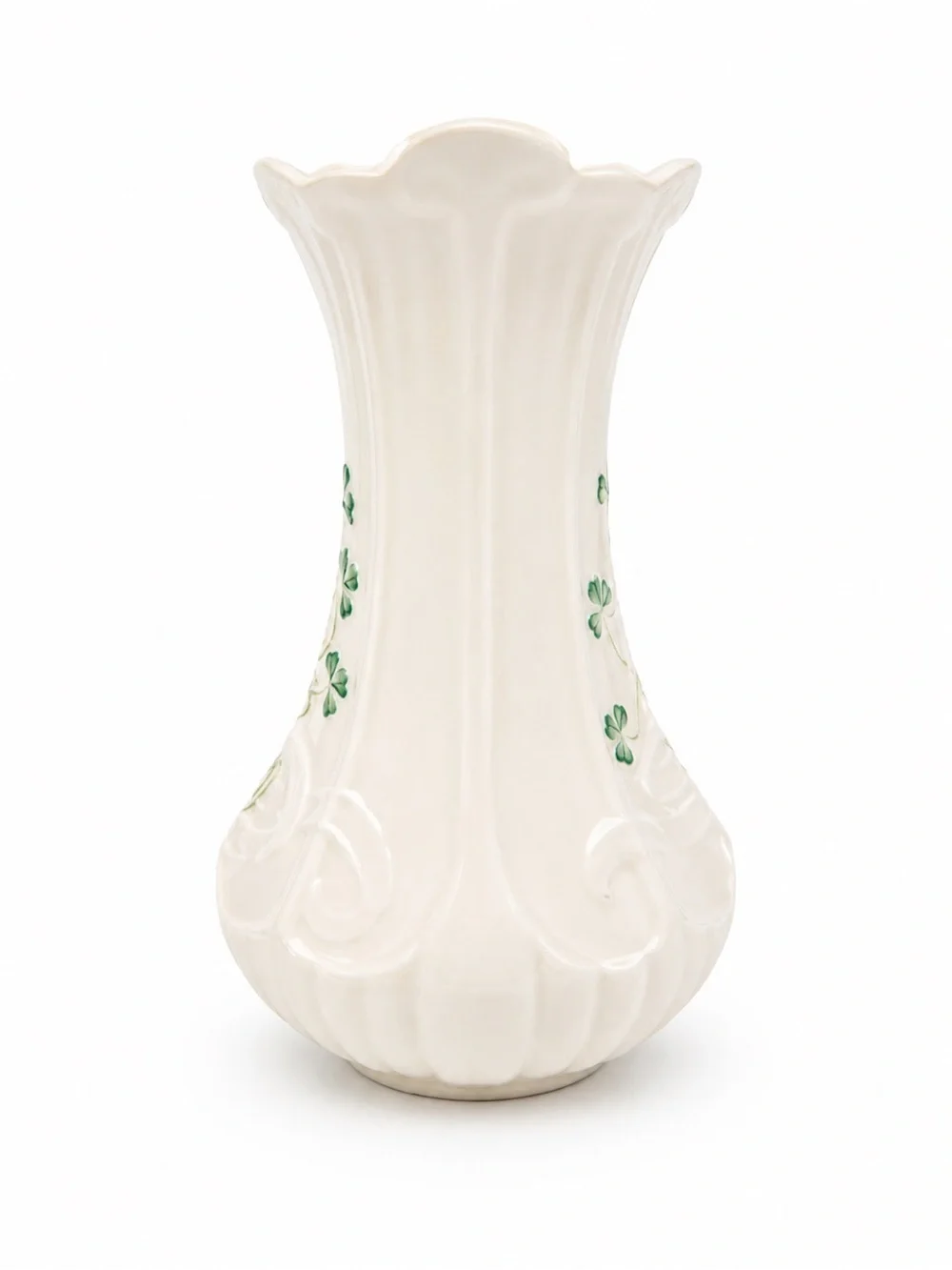 Vintage Belleek Ireland Strangford Shamrock Vase Basketweave Ivory Porcelain